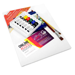 Brush Party ONLINE Event Voucher with basic acrylic painting kit for one