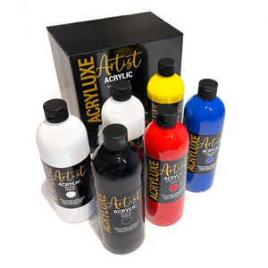 Acryluxe Artist Acrylic Paint Sets - (6 x 500ml bottles)