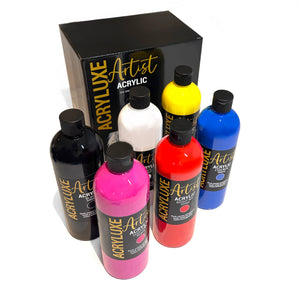 Acryluxe Artist Acrylic Paint Sets - (6 x 500ml bottles)