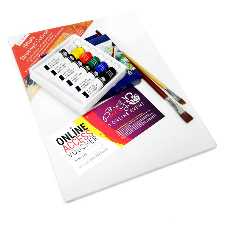 Brush Party ONLINE Event Voucher with basic acrylic painting kit for o