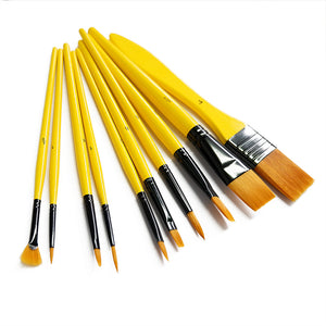 10 Piece Paintbrush Set - Gold Nylon Bristles